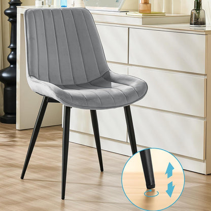 Samt Esszimmerstühle Set 4 - Grau & Schwarz Metallbeine