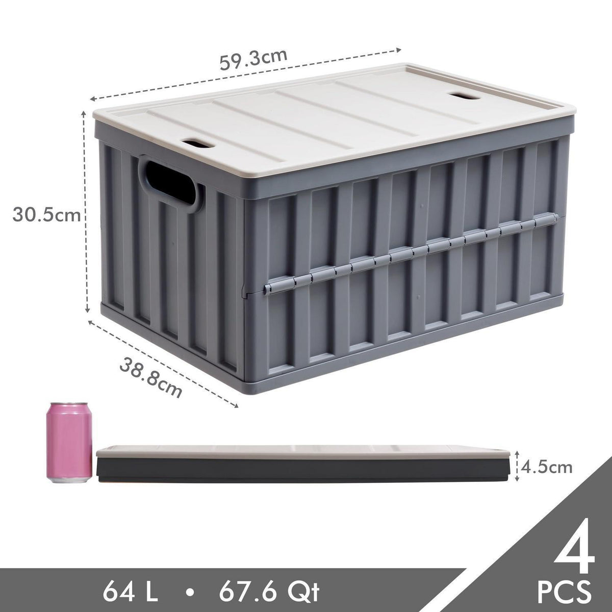 4er Set Faltbare Aufbewahrungsboxen 64L – Grau
