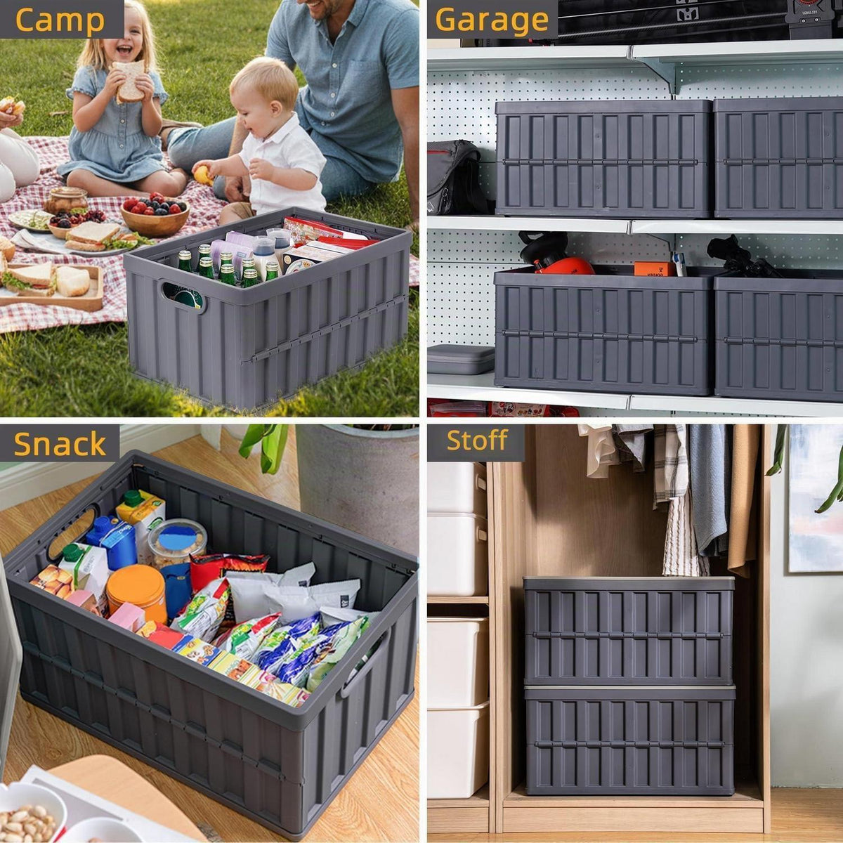 4er Set Faltbare Aufbewahrungsboxen 64L – Grau