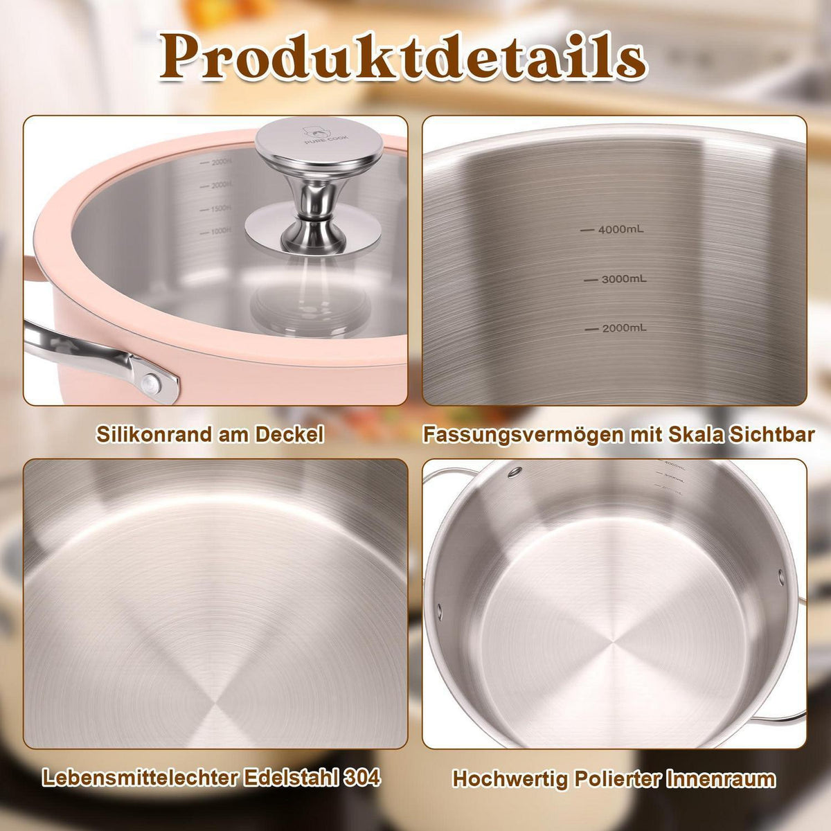 Edelstahl Topfset Keramikbeschichtet Pink – Vielseitig & Antihaft