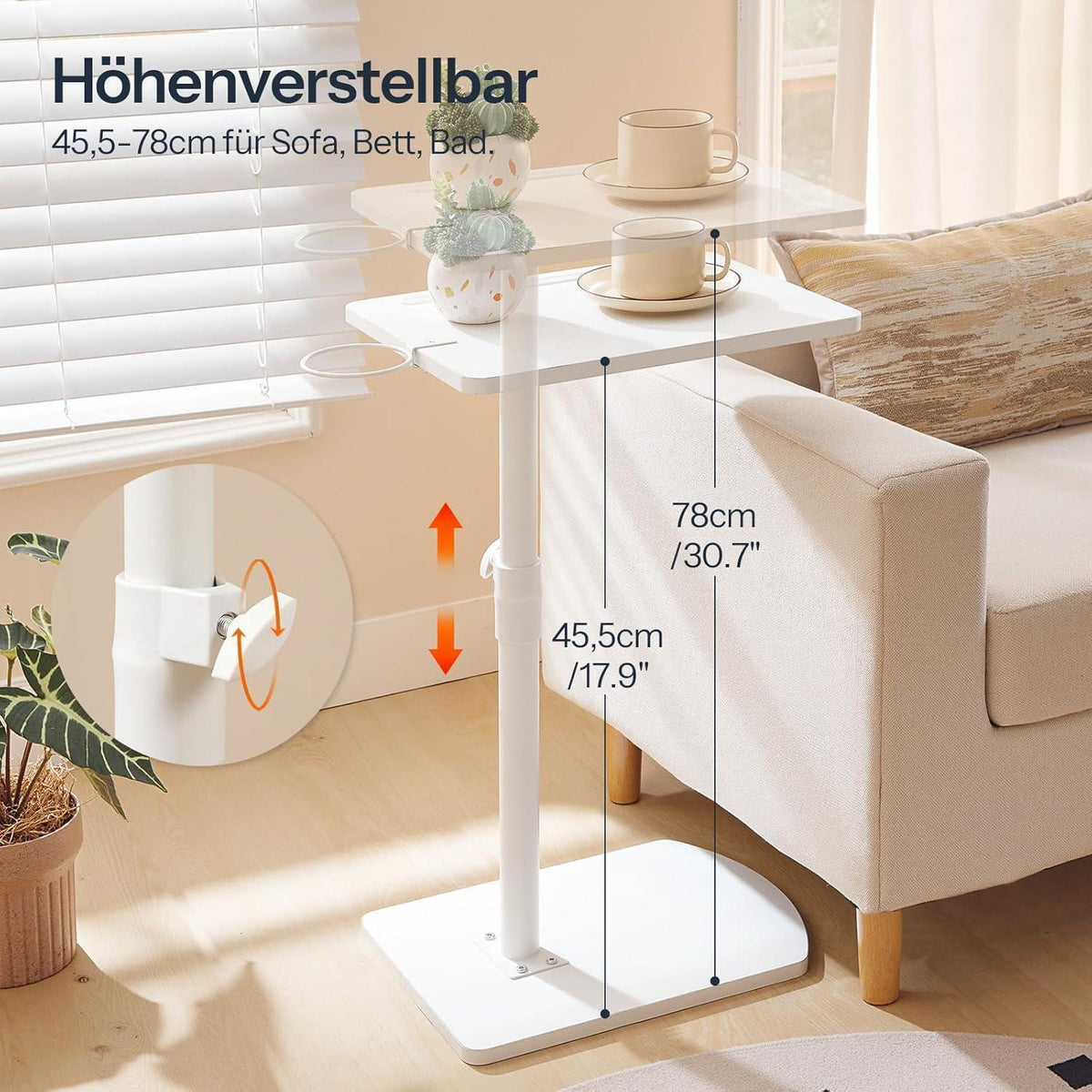 Höhenverstellbarer Beistelltisch 360° drehbar mit Getränkehalter