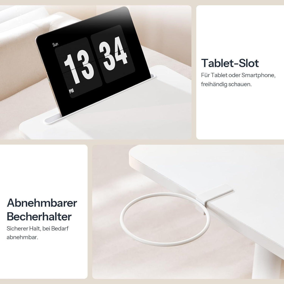 Höhenverstellbarer Beistelltisch 360° drehbar mit Getränkehalter