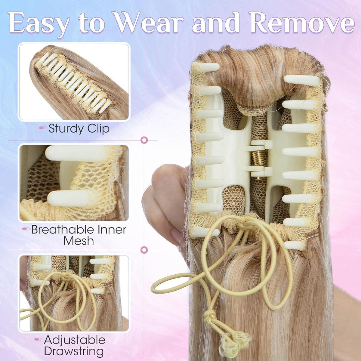 Echthaar Pferdeschwanz Clip Extension Ascheblond/Blond 40cm