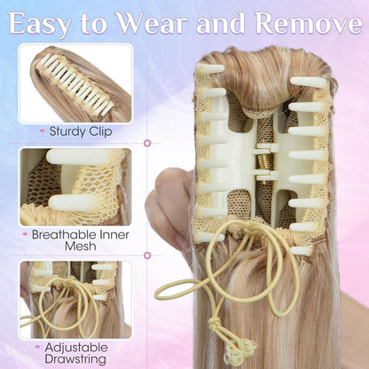 Echthaar Pferdeschwanz Clip Extension Ascheblond/Blond 40cm
