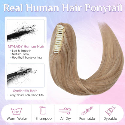 Echthaar Pferdeschwanz Clip Extension Ascheblond/Blond 40cm