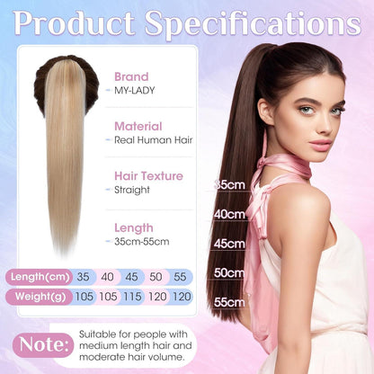Echthaar Pferdeschwanz Clip Extension Ascheblond/Blond 40cm