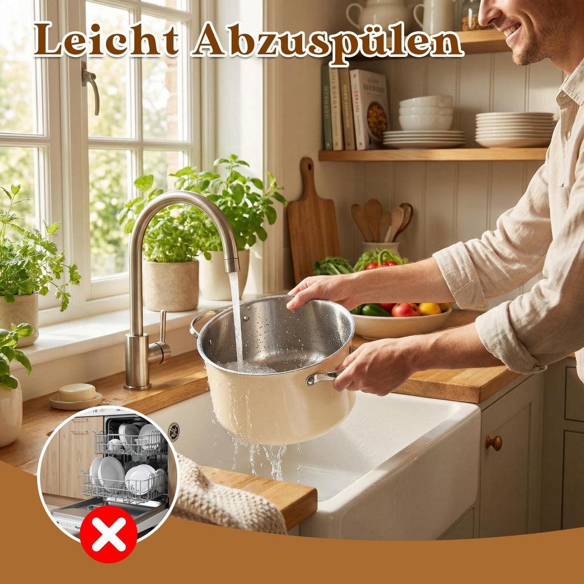 Edelstahl Kochgeschirr-Set Keramikbeschichtet Beige