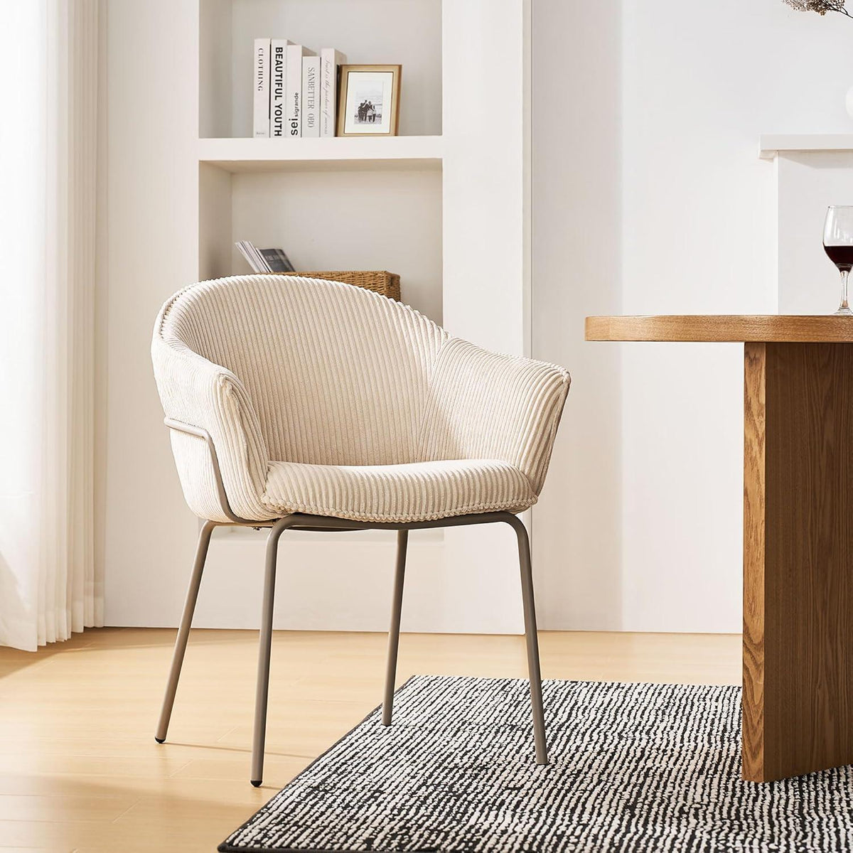 Esszimmerstuhl mit Armlehnen, Beige Cord Polsterstuhl