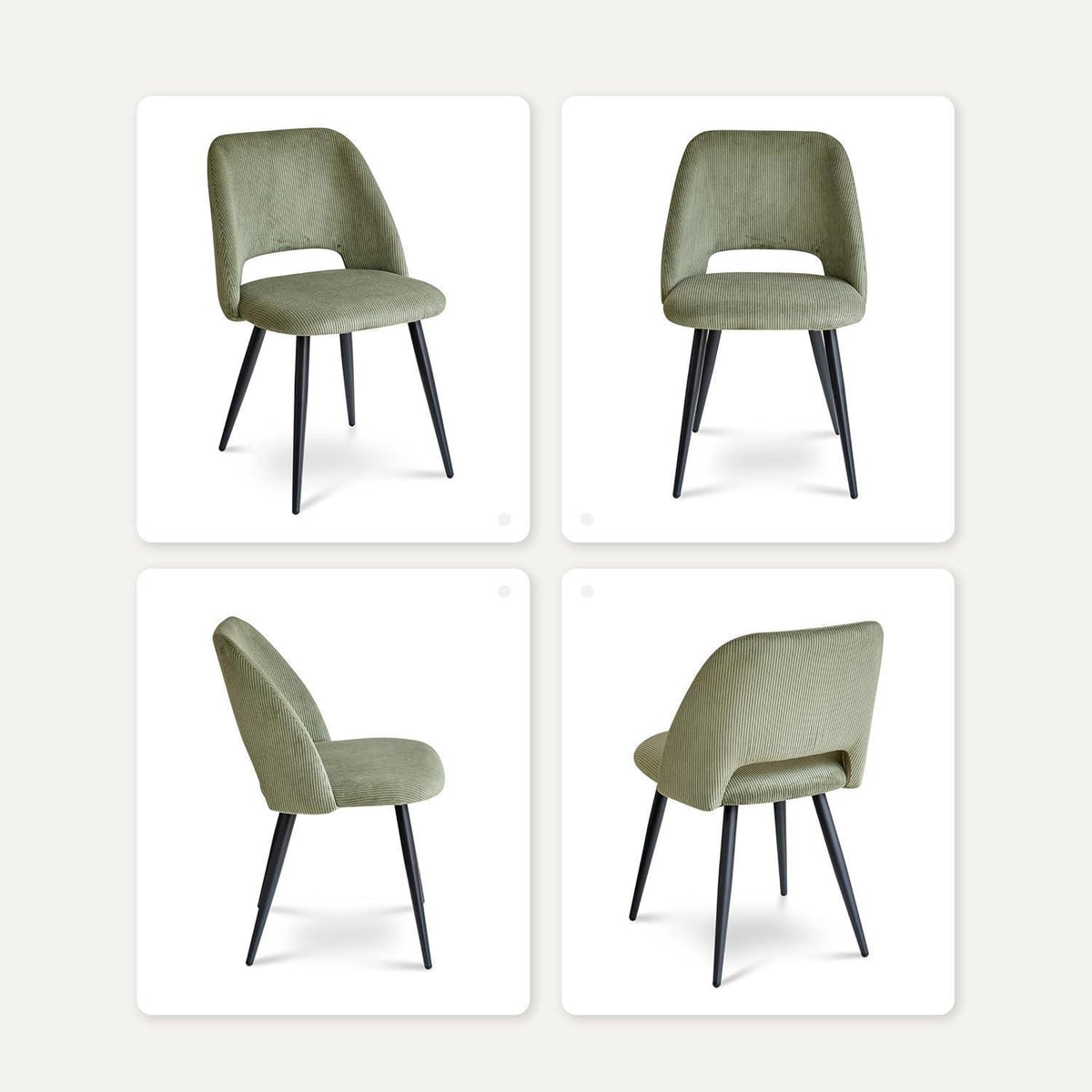 Runder Esstisch Set mit 4 Cord-Stühlen (Marmormuster + Grün)
