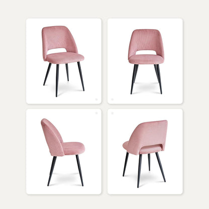 Runder Esstisch Set mit 4 Cord-Stühlen – Rosa & Marmor