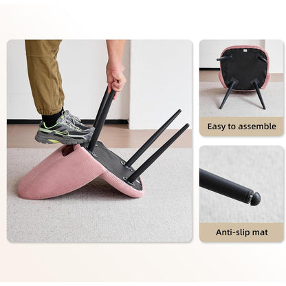 Runder Esstisch Set mit 4 Cord-Stühlen – Rosa & Marmor