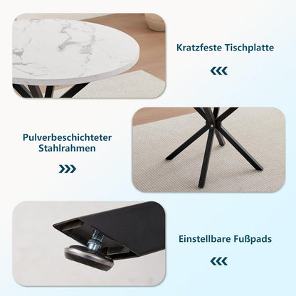 Runder Esstisch Set mit 4 Cord-Stühlen – Rosa & Marmor
