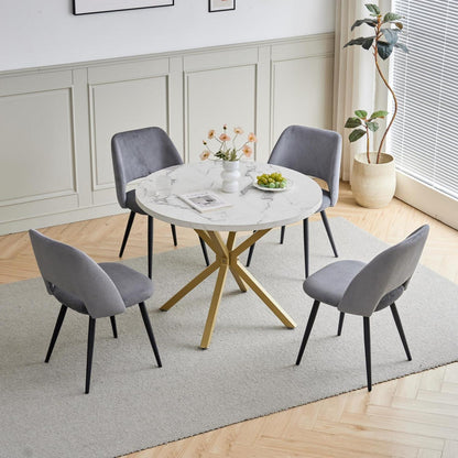 Runder Esstisch Set mit 4 Cord-Stühlen – Modernes Esszimmer Set