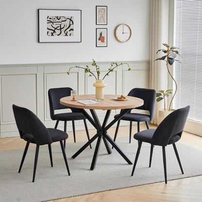 Runder Esstisch Set mit 4 Cord-Stühlen – Modern & Komfortabel