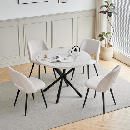 Runder Esstisch Set mit 4 Cord-Stühlen – Modern & Komfortabel