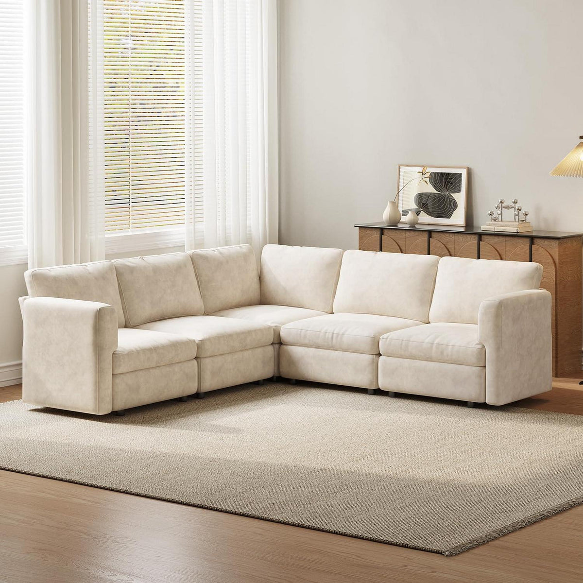 Ecksofa Stoff Modern, 5-Sitzer mit Ottomane