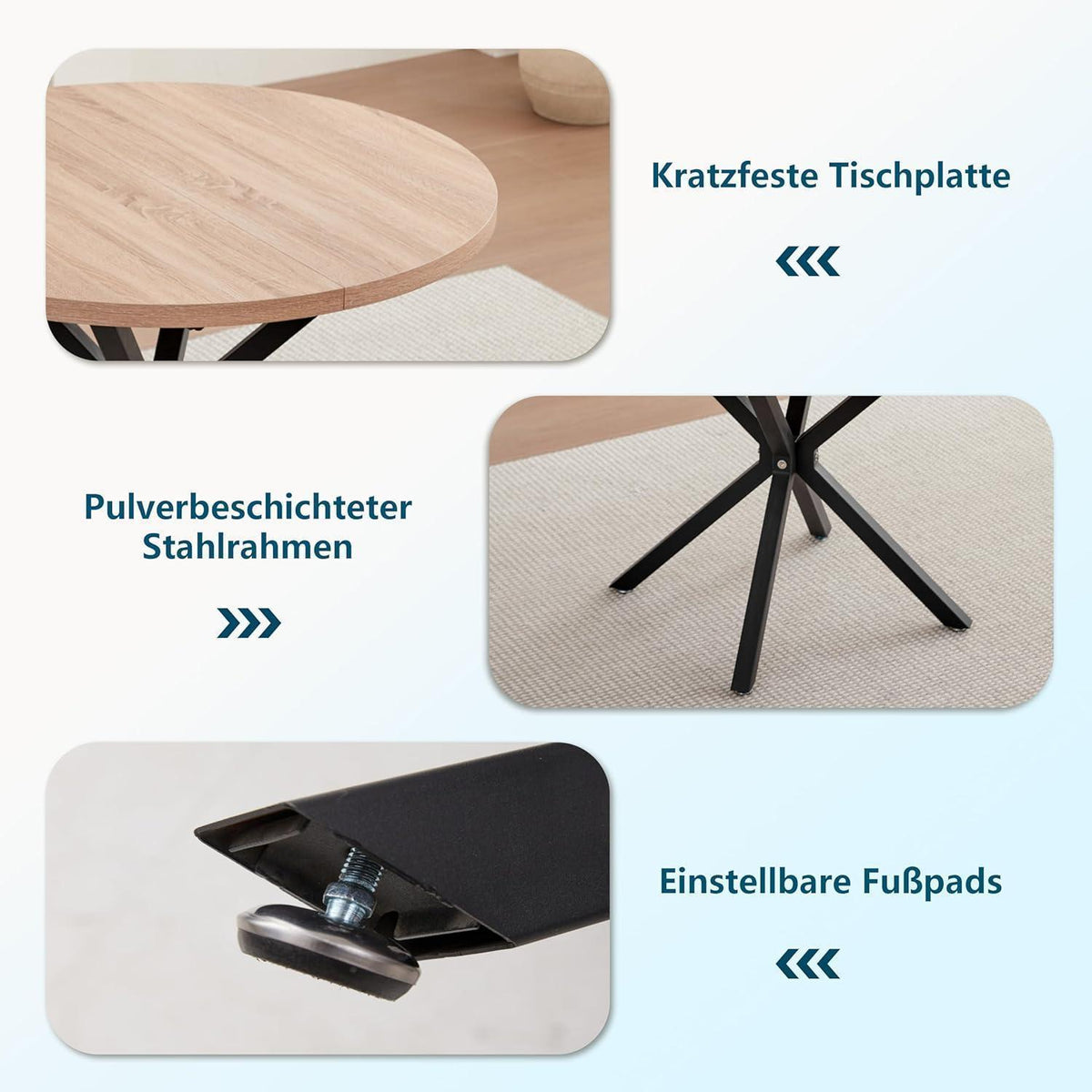 Runder Esstisch Set mit 4 Cord-Stühlen – Rosa & Hell