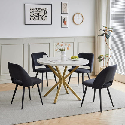 Runder Esstisch Set mit 4 Cord-Stühlen – Modern & Komfortabel