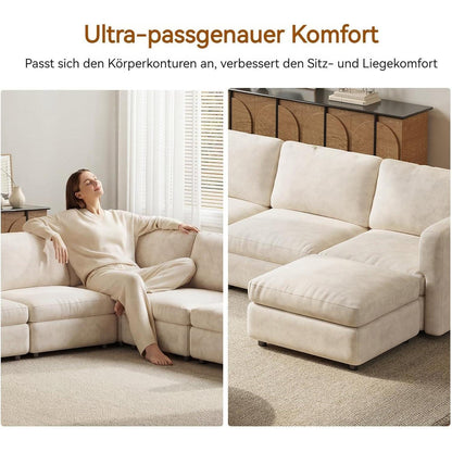 Ecksofa Stoff Modern, 5-Sitzer mit Ottomanen