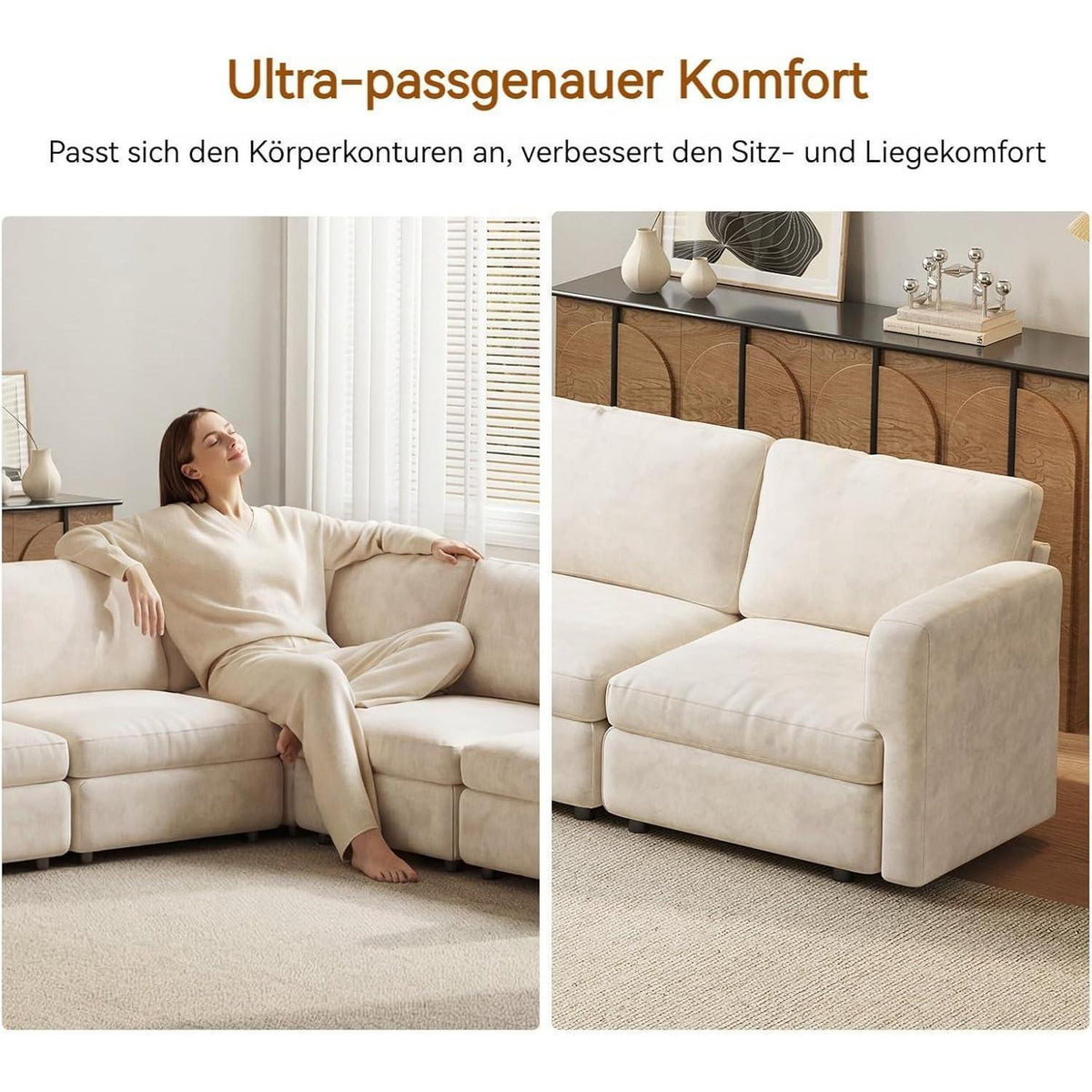 Ecksofa Stoff Modern, 6-Sitzer mit Ottomane