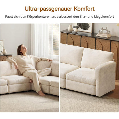 Ecksofa Stoff Modern, 6-Sitzer mit Ottomane