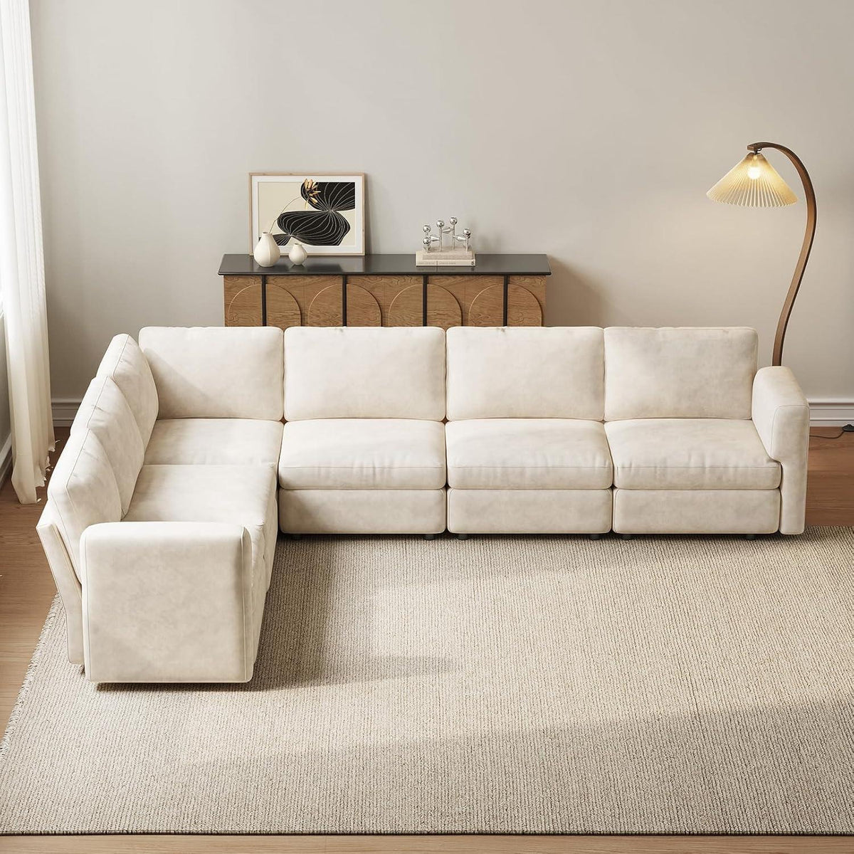 Ecksofa Stoff Modern, 6-Sitzer mit Ottomane