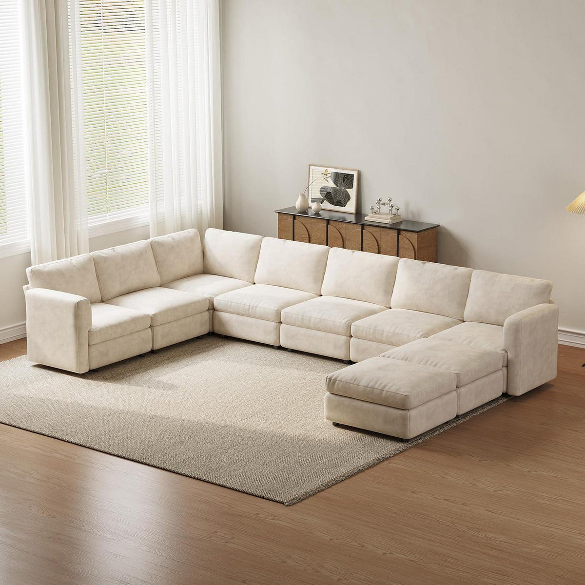 Wohnlandschaft Ecksofa Stoff, Modernes Polstersofa mit Ottomane
