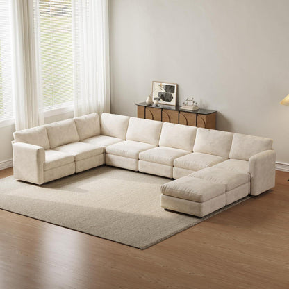 Wohnlandschaft Ecksofa Stoff, Modernes Polstersofa mit Ottomane