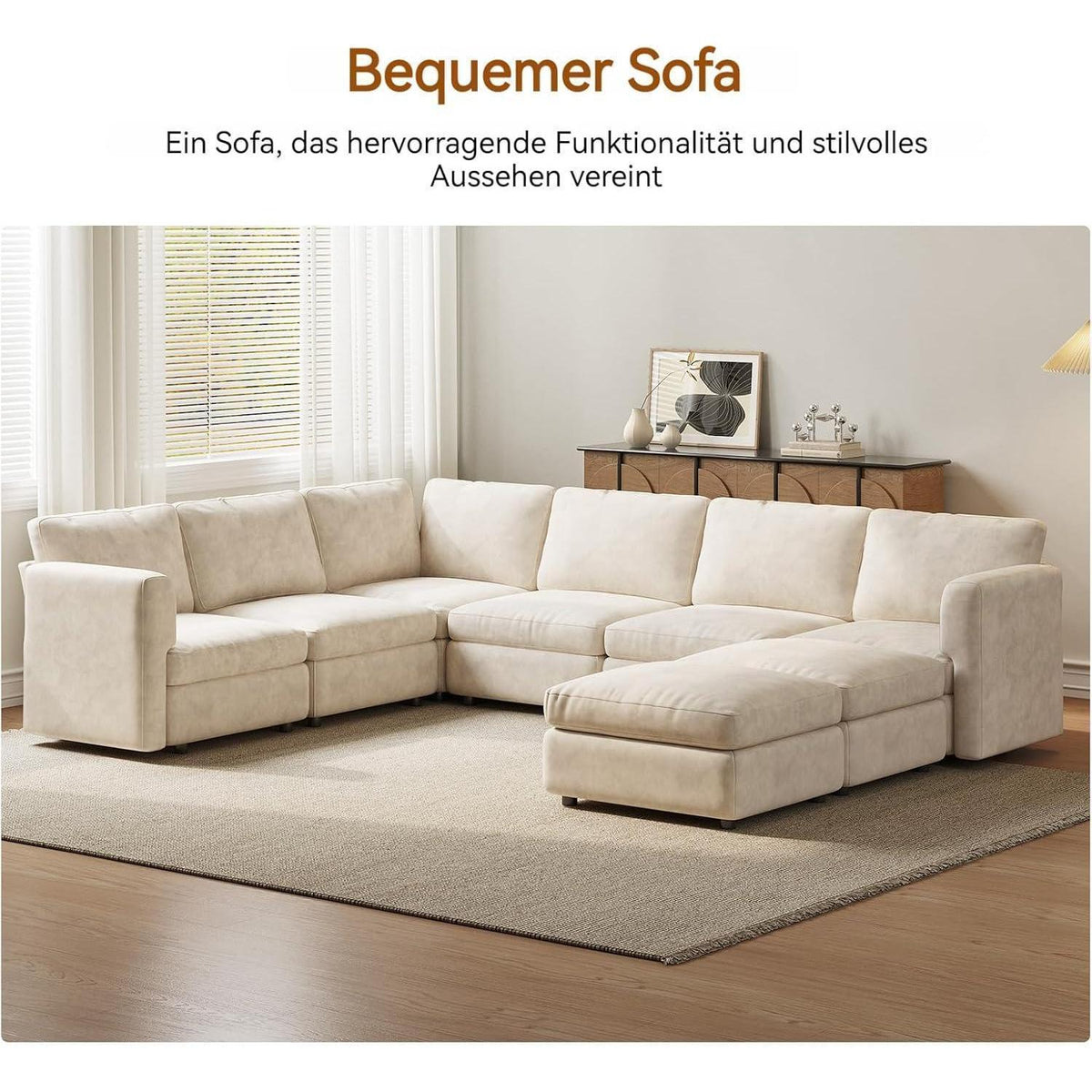 Wohnlandschaft Ecksofa Stoff, Modernes Polstersofa mit Ottomane
