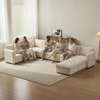 Wohnlandschaft Ecksofa Stoff, Modernes Polstersofa mit Ottomane