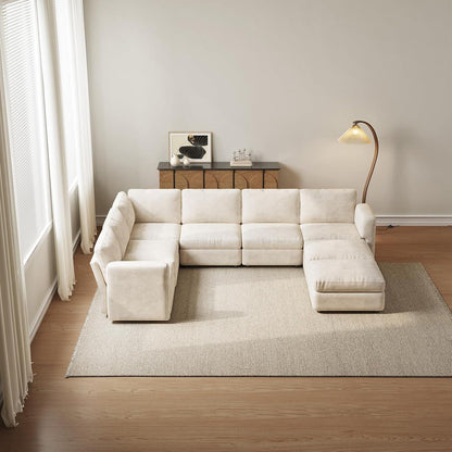 Modernes Ecksofa Stoff mit Ottomane – 6-Sitzer Wohnlandschaft