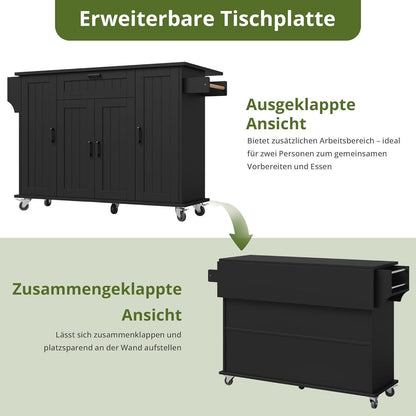 Klappbare Kücheninsel mit Stauraum & Rollen – Schwarz
