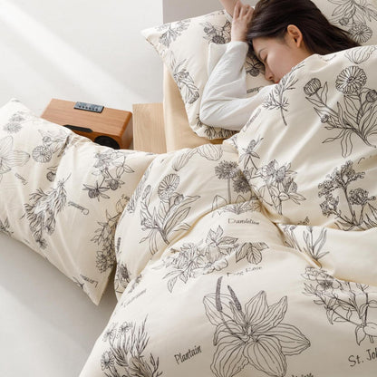 Blumen Bettwäsche Set 220x240 cm Schwarz 3-teilig Baumwolle