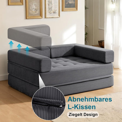 Faltbares Schlafsofa 5-in-1 – Schlafsessel & Gästebett Grau