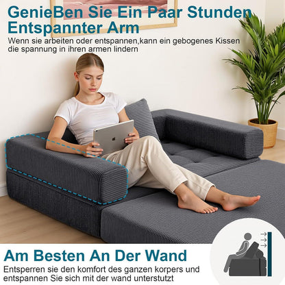 Faltbares Schlafsofa 5-in-1 – Schlafsessel & Gästebett Grau