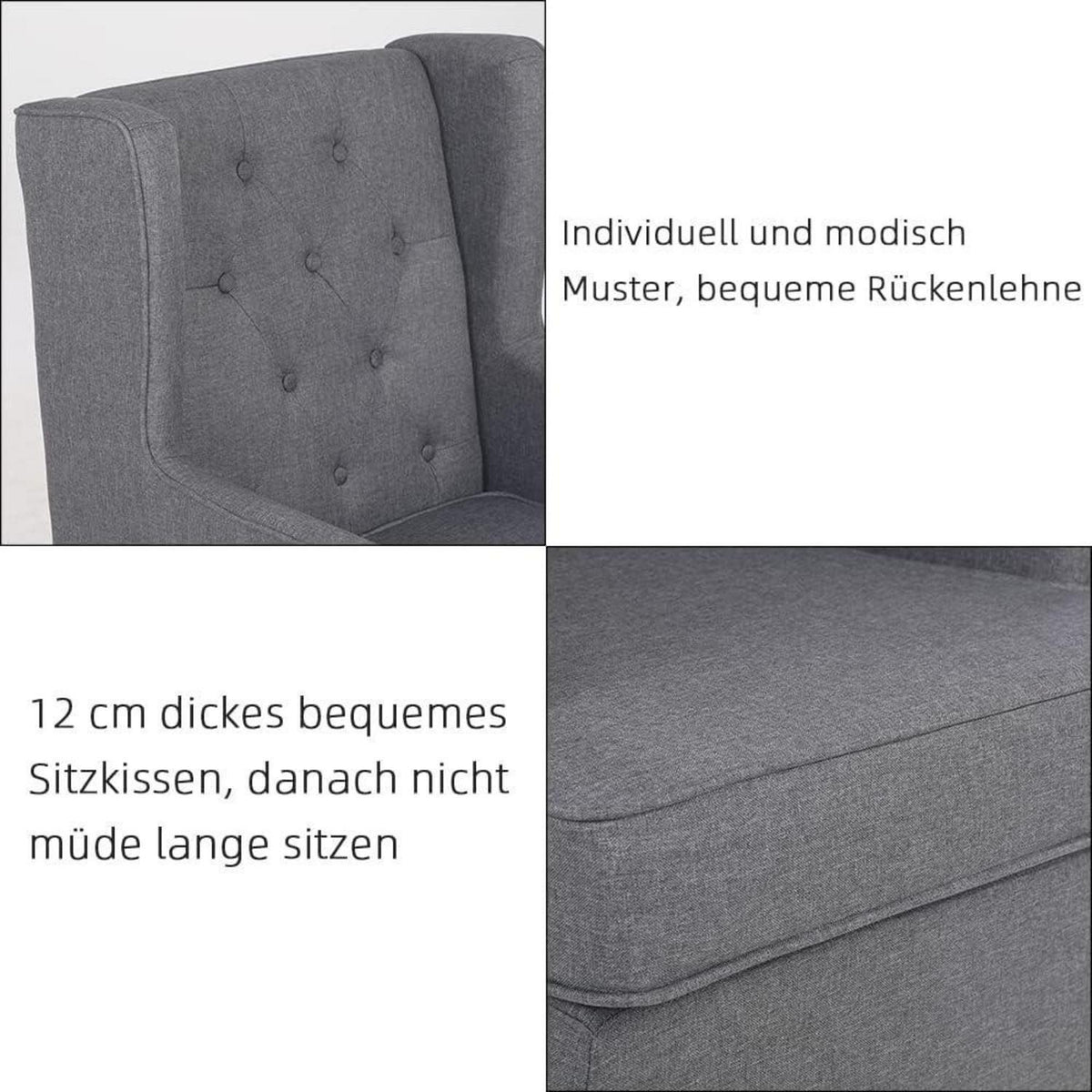 Mingone Ohrensessel Leinen – Bequemer Loungesessel Dunkelgrau