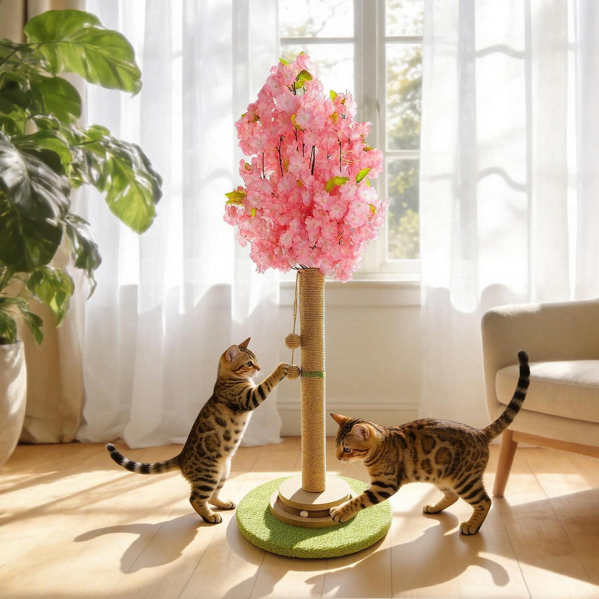Kirschblüten Kratzbaum für Katzen – 91cm, Sisal & Trackball
