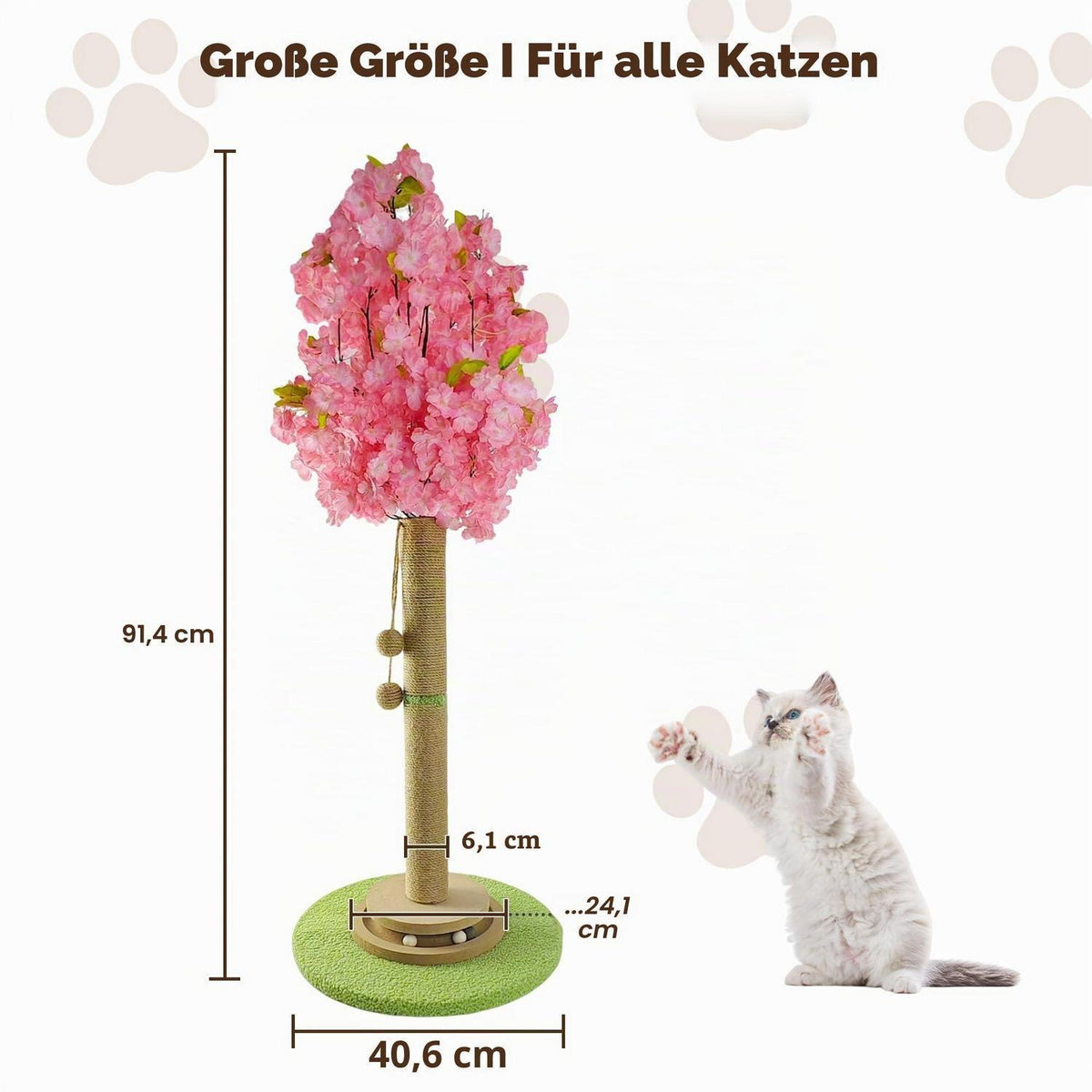 Kirschblüten Kratzbaum für Katzen – 91cm, Sisal & Trackball