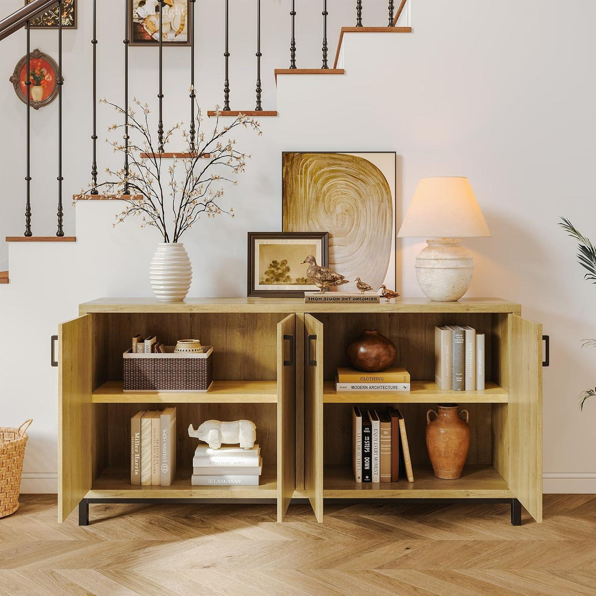 Moderne Kommode 160cm Holzoptik mit 4 Türen & Arbeitsplatte