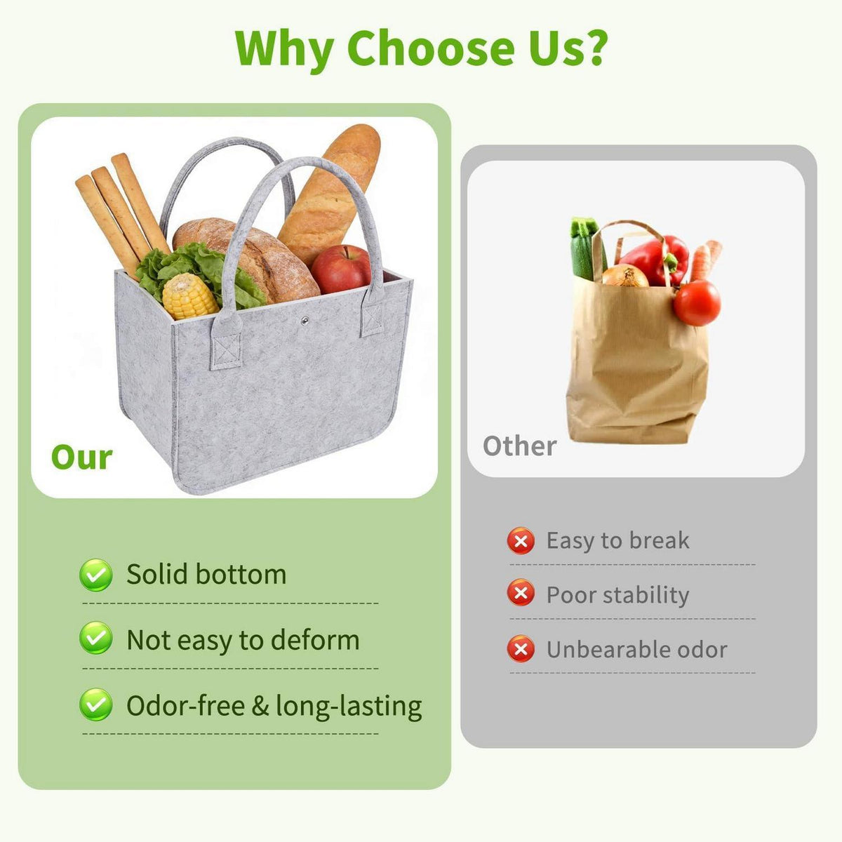 2er-Set Filztaschen Shopper – Robust & Faltbar für Einkauf & Mehr
