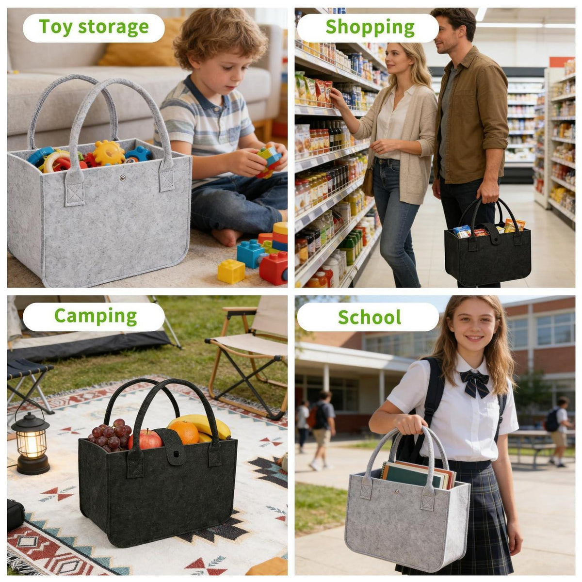 2er-Set Filztaschen Shopper – Robust & Faltbar für Einkauf & Mehr