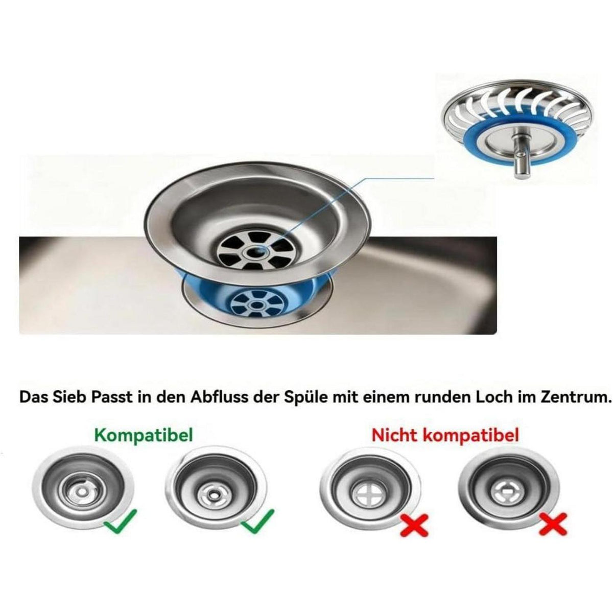 Abflusssieb Küche Edelstahl 304 – Filterstöpsel 79/80 mm