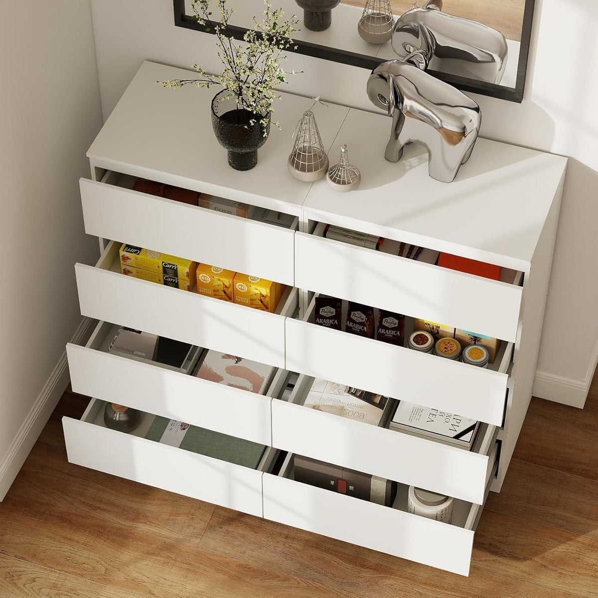Weiße Kommode 2er Set | 120cm Breit, 4 Schubladen, Matt