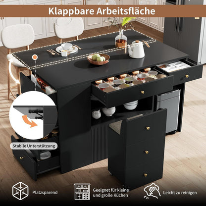 Küchenwagen mit Klappplatte & Barhocker – Schwarz