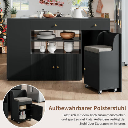 Küchenwagen mit Klappplatte & Barhocker – Schwarz