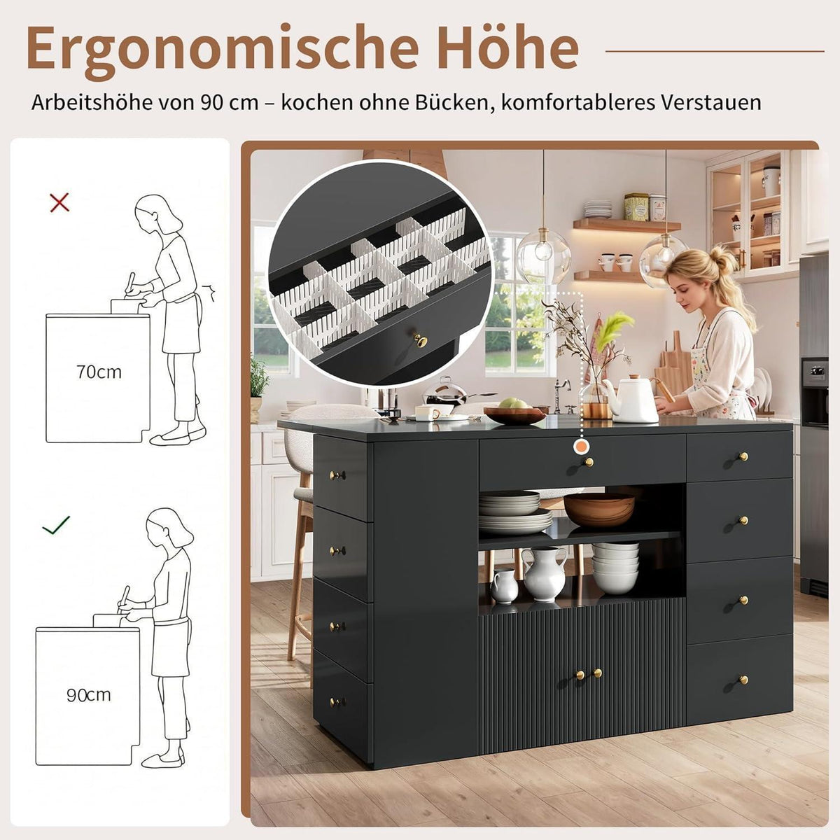 Küchenwagen mit Klappplatte & Barhocker – Schwarz
