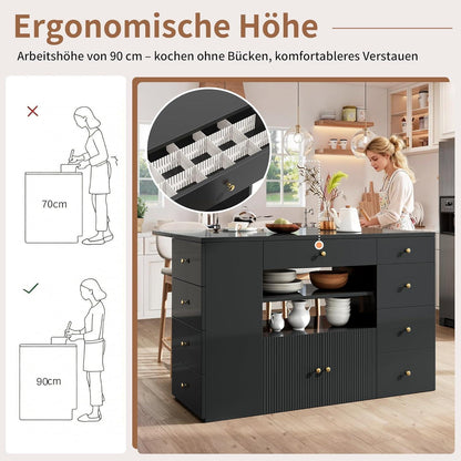 Küchenwagen mit Klappplatte & Barhocker – Schwarz