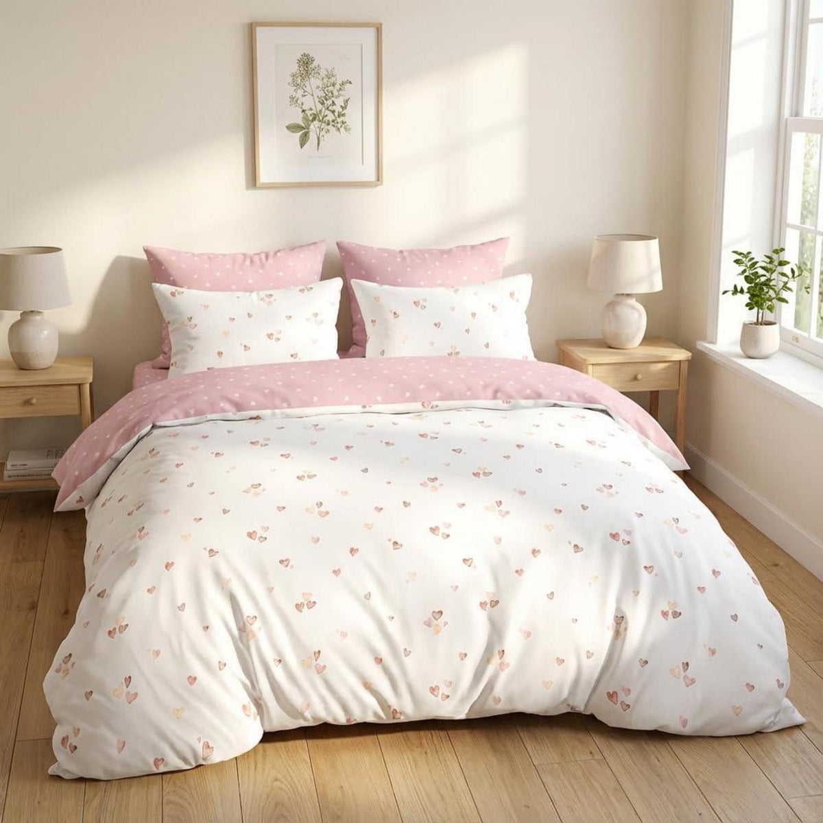 Herz Bettwäsche Set Mädchen Rosa Weiß 140x200