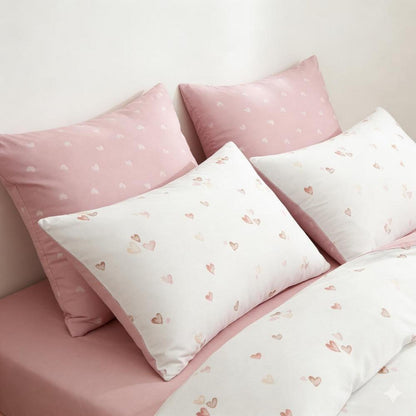 Herz Bettwäsche Set Mädchen Rosa Weiß 140x200