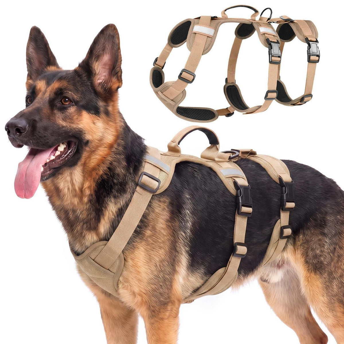 Ausbruchsicheres Hundegeschirr mit Griff – Khaki XL
